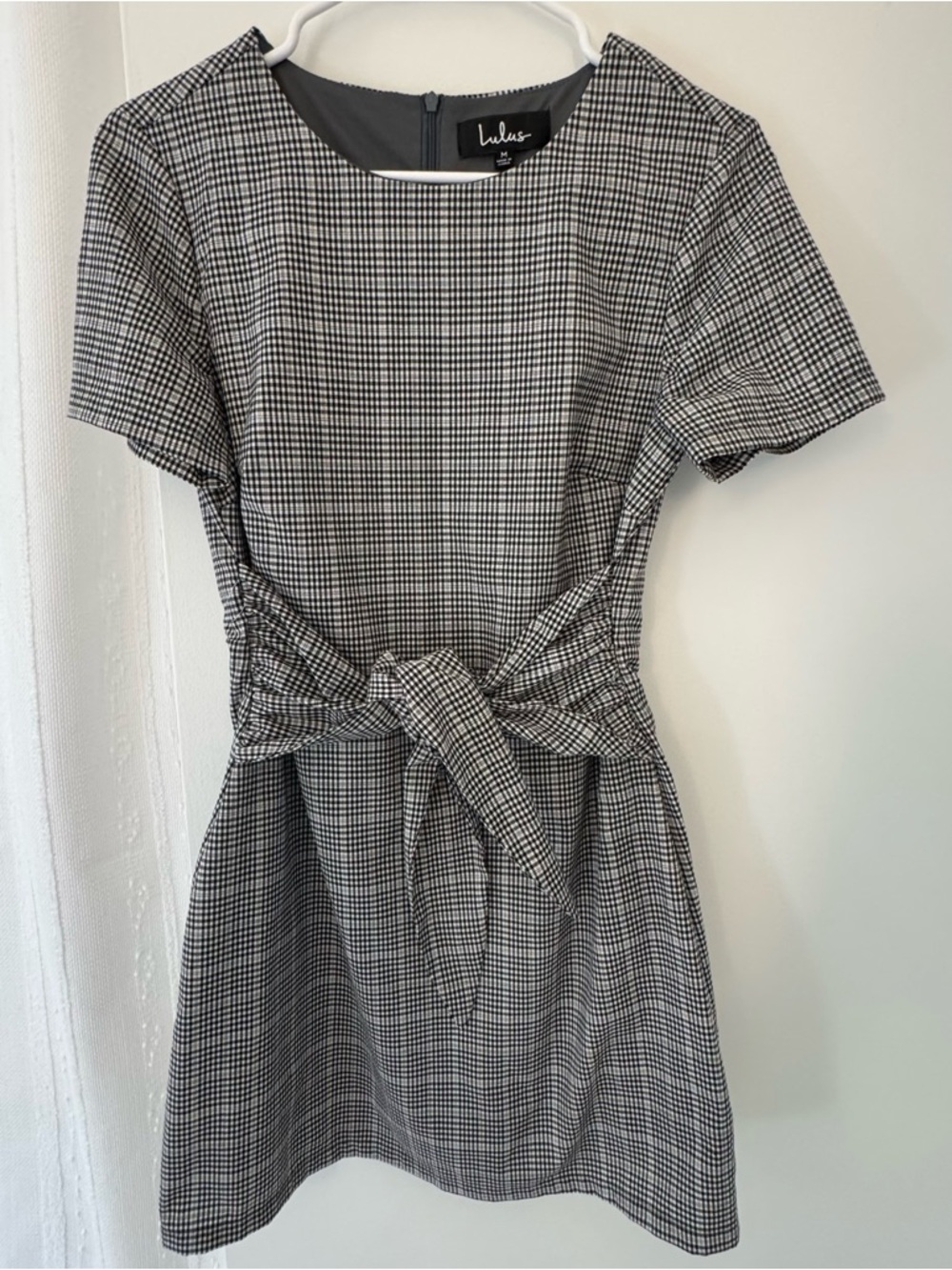 Lulu's Black and White Checked Tie-Front Mini Dress